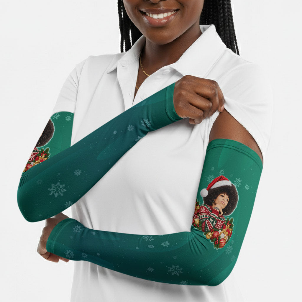 Angela Davis Civil Rights Black History Arm Sleeves Ugly Christmas Pattern African American Heritage
