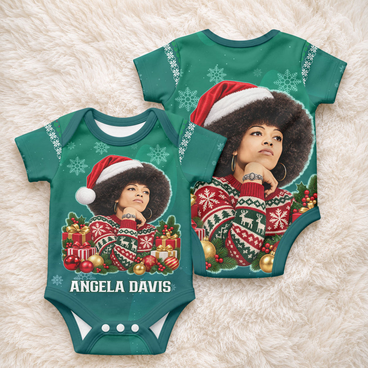 Angela Davis Civil Rights Black History Baby Onesie Ugly Christmas Pattern African American Heritage