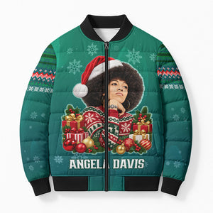 Angela Davis Civil Rights Black History Bomber Puffer Jacket Ugly Christmas Pattern African American Heritage