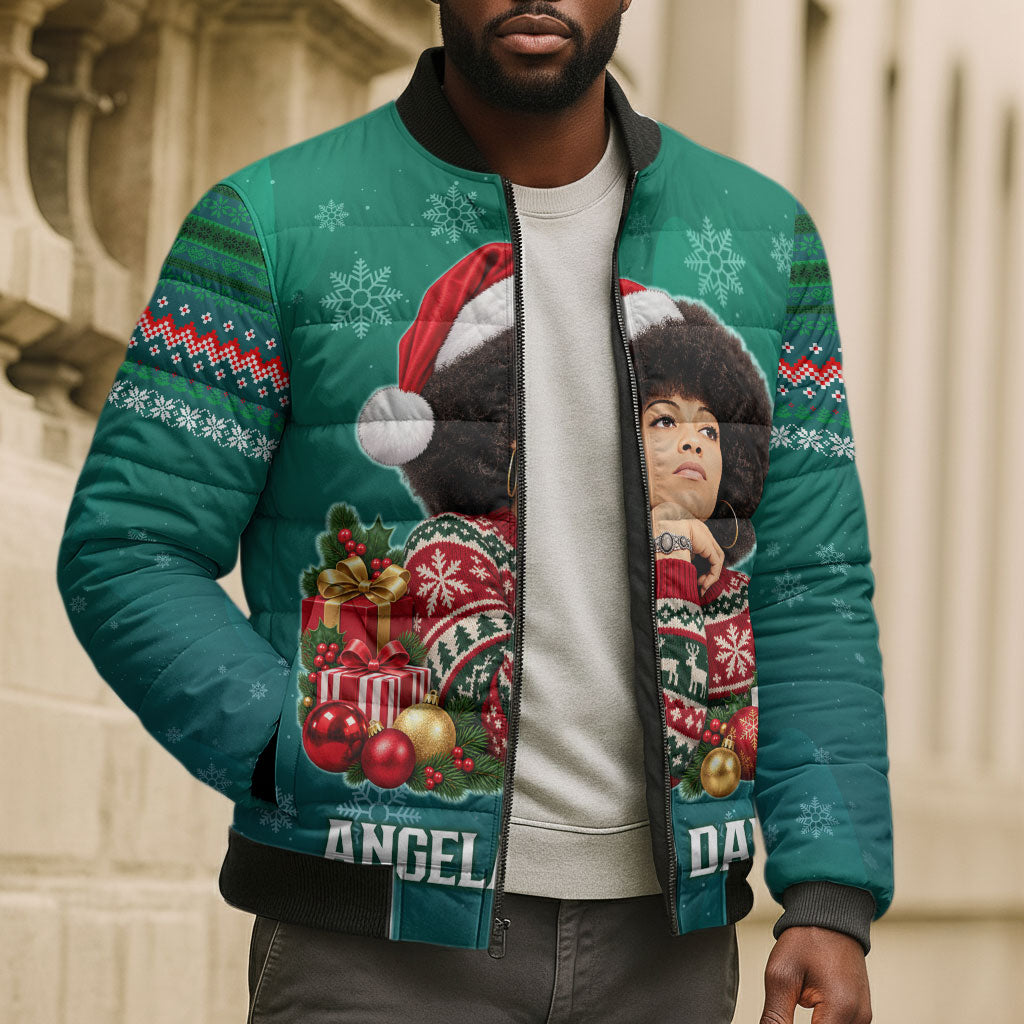 Angela Davis Civil Rights Black History Bomber Puffer Jacket Ugly Christmas Pattern African American Heritage