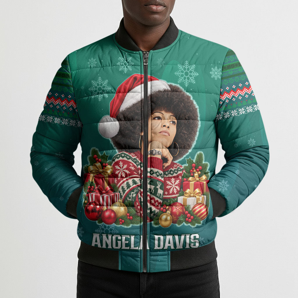 Angela Davis Civil Rights Black History Bomber Puffer Jacket Ugly Christmas Pattern African American Heritage