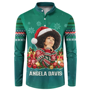 Angela Davis Civil Rights Black History Button Sweatshirt Ugly Christmas Pattern African American Heritage