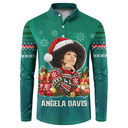 Angela Davis Civil Rights Black History Button Sweatshirt Ugly Christmas Pattern African American Heritage