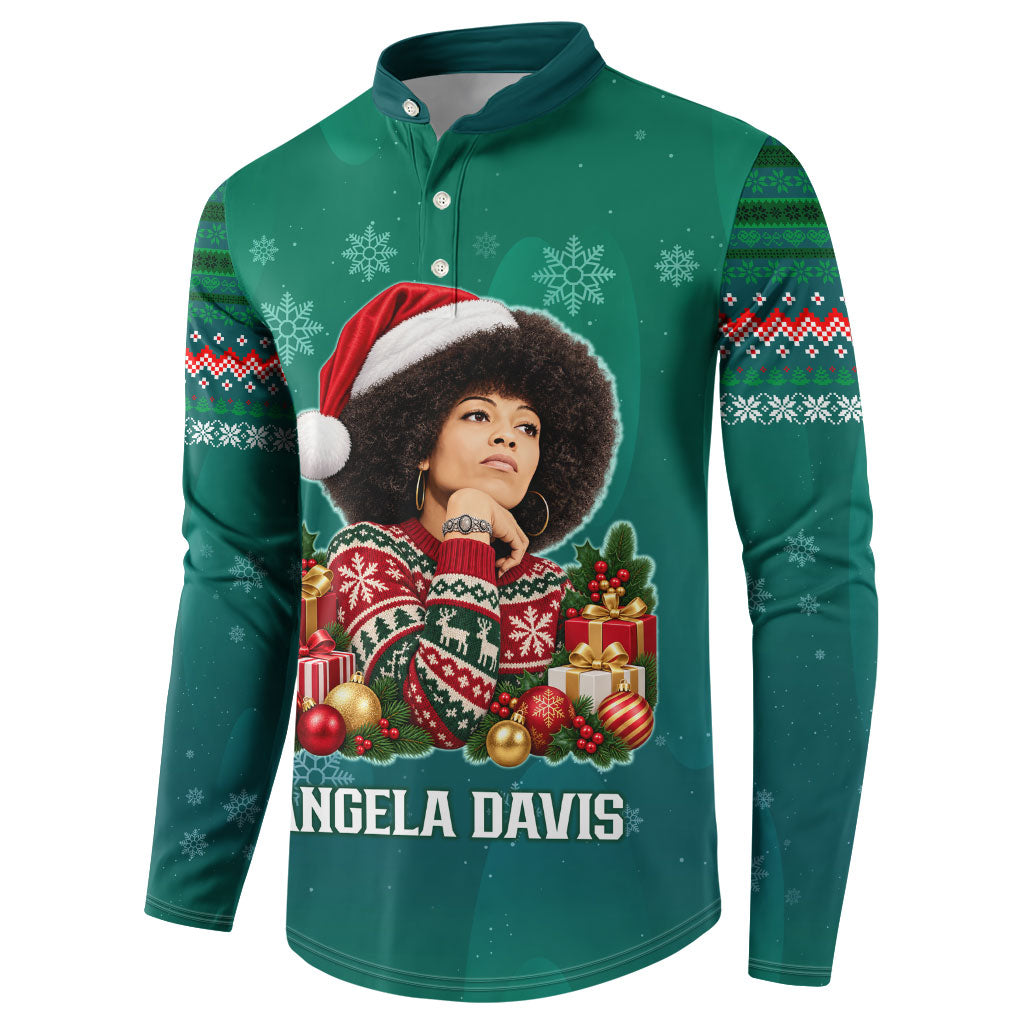 Angela Davis Civil Rights Black History Button Sweatshirt Ugly Christmas Pattern African American Heritage