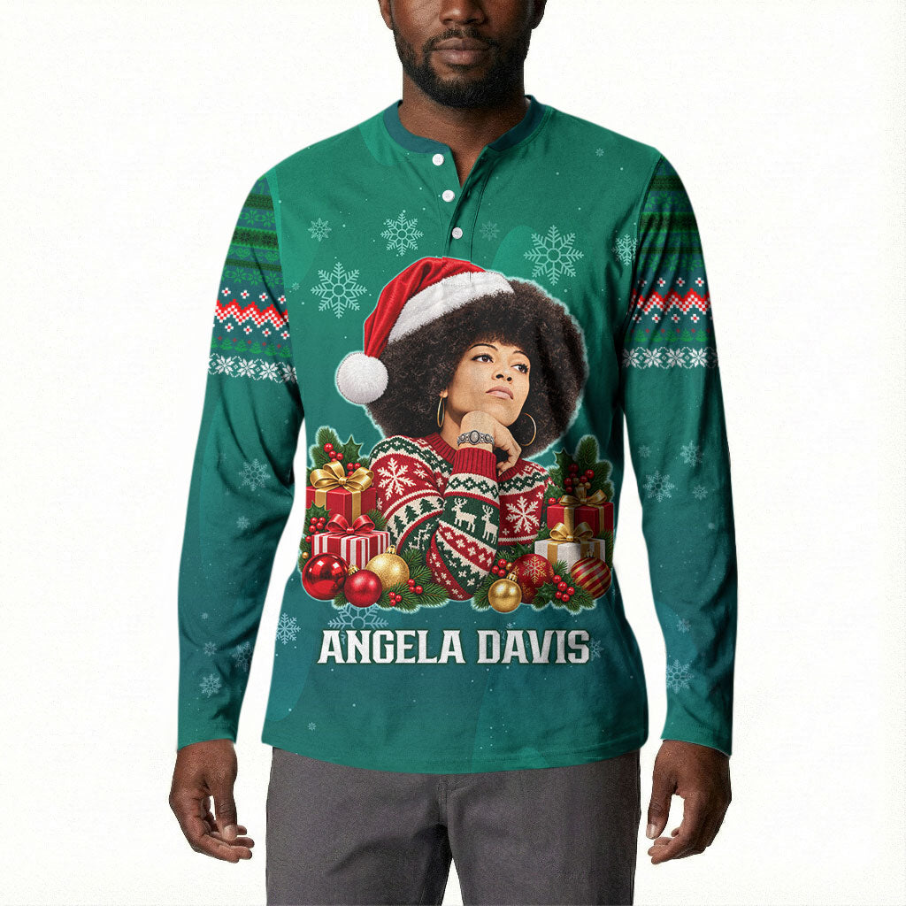 Angela Davis Civil Rights Black History Button Sweatshirt Ugly Christmas Pattern African American Heritage