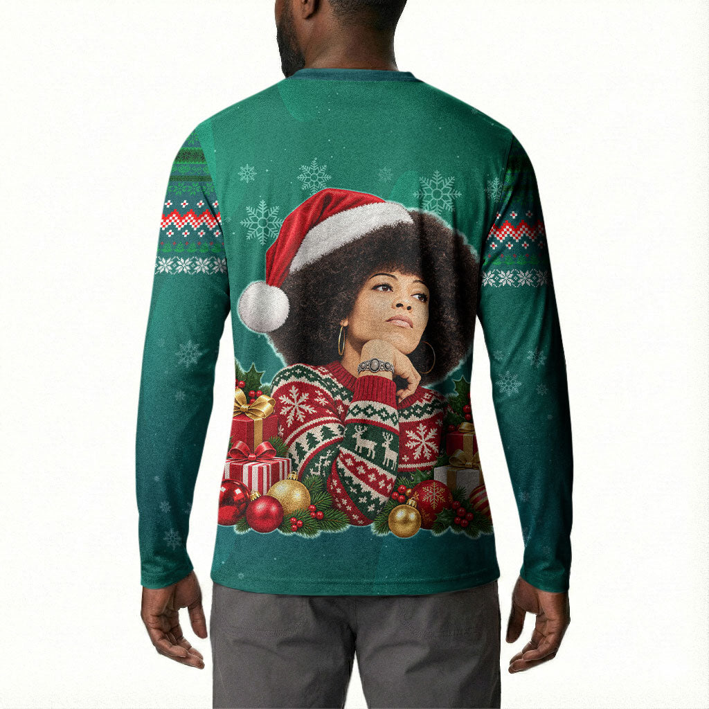 Angela Davis Civil Rights Black History Button Sweatshirt Ugly Christmas Pattern African American Heritage
