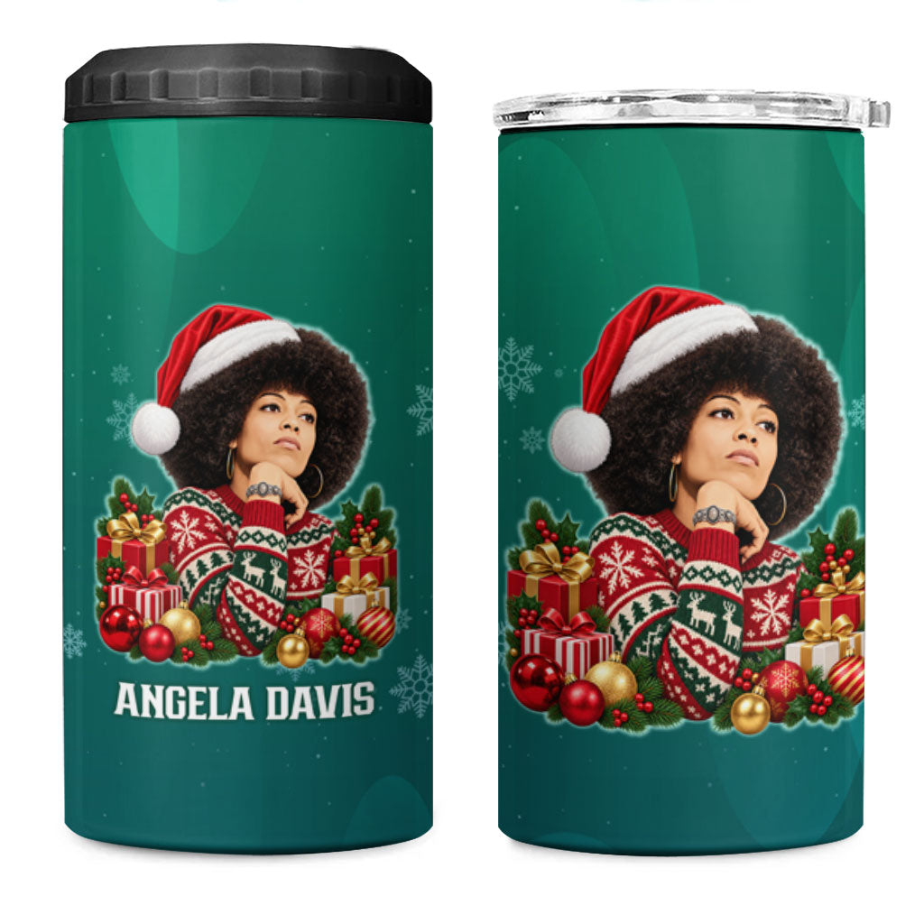 Angela Davis Civil Rights Black History 4 in 1 Can Cooler Tumbler Ugly Christmas Pattern African American Heritage