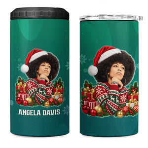 Angela Davis Civil Rights Black History 4 in 1 Can Cooler Tumbler Ugly Christmas Pattern African American Heritage