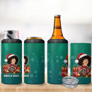 Angela Davis Civil Rights Black History 4 in 1 Can Cooler Tumbler Ugly Christmas Pattern African American Heritage