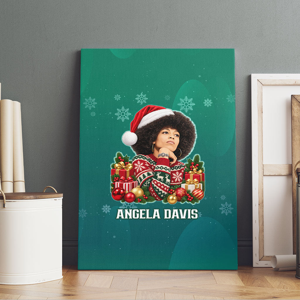Angela Davis Civil Rights Black History Canvas Wall Art Ugly Christmas Pattern African American Heritage
