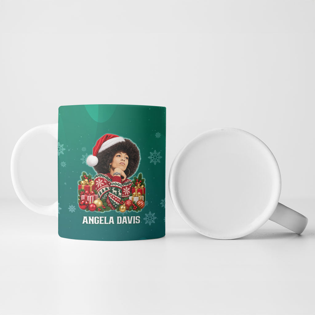 Angela Davis Civil Rights Black History Ceramic Mug Ugly Christmas Pattern African American Heritage