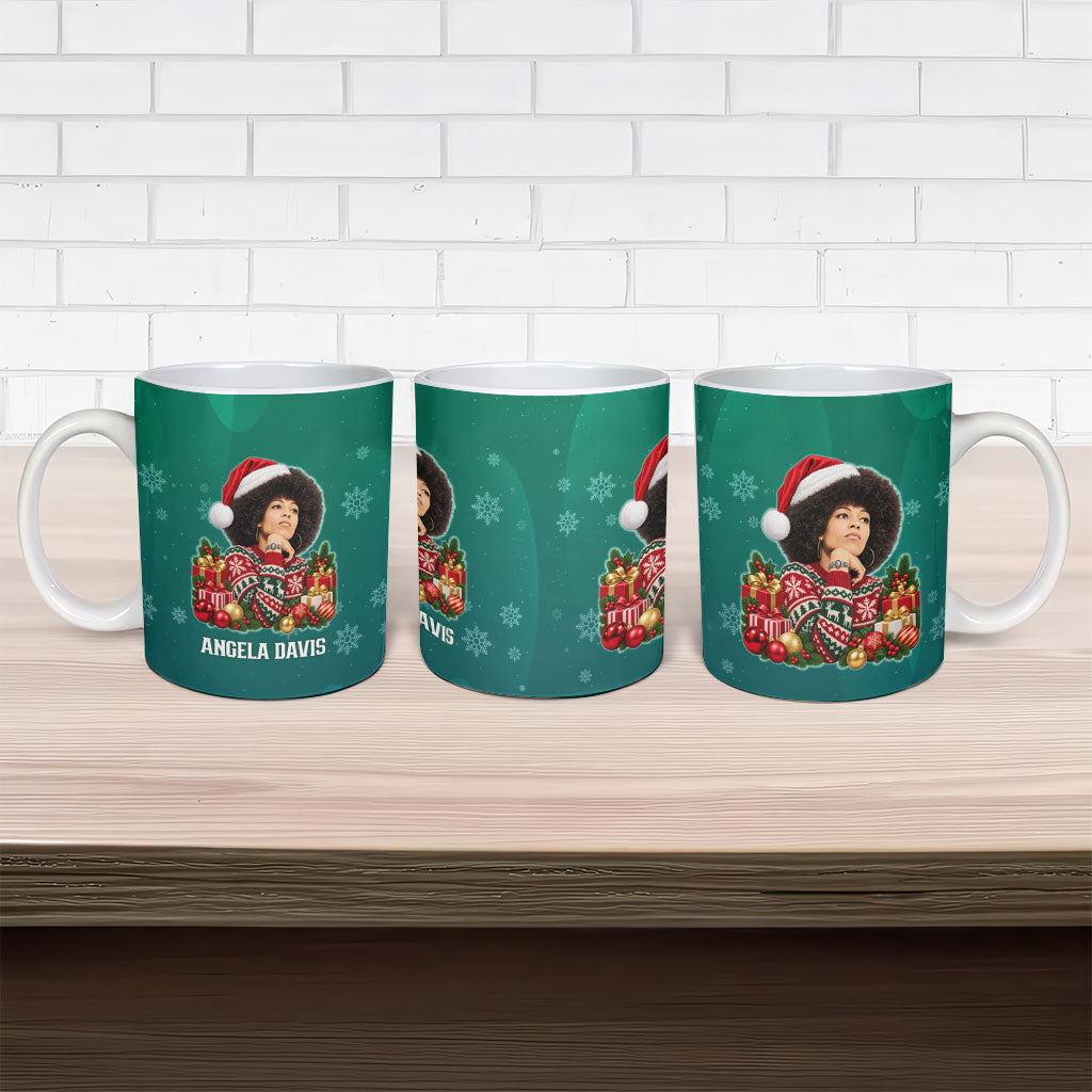 Angela Davis Civil Rights Black History Ceramic Mug Ugly Christmas Pattern African American Heritage