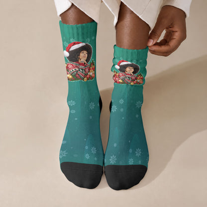 Angela Davis Civil Rights Black History Crew Socks Ugly Christmas Pattern African American Heritage