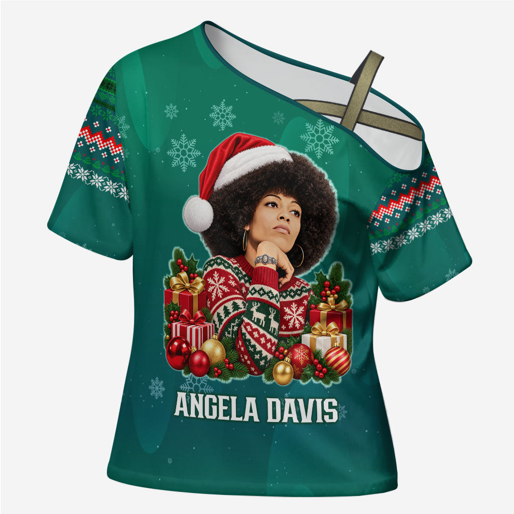 Angela Davis Civil Rights Black History Cross Shoulder Shirt Ugly Christmas Pattern African American Heritage