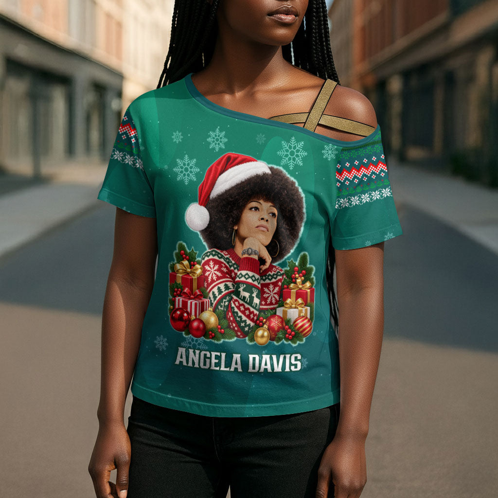 Angela Davis Civil Rights Black History Cross Shoulder Shirt Ugly Christmas Pattern African American Heritage