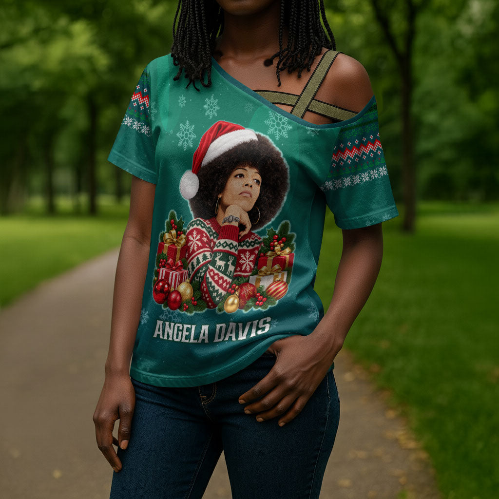 Angela Davis Civil Rights Black History Cross Shoulder Shirt Ugly Christmas Pattern African American Heritage