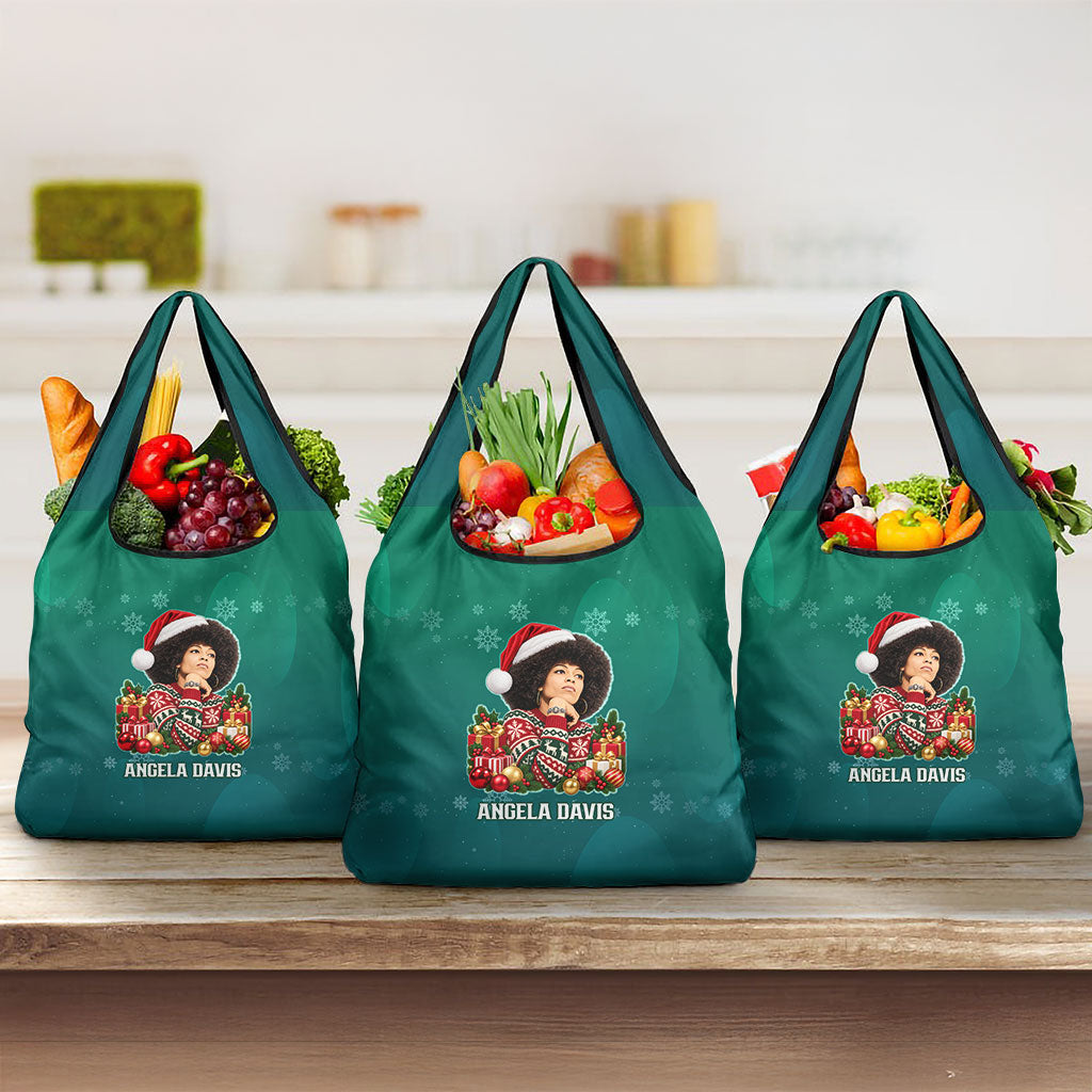 Angela Davis Civil Rights Black History Grocery Bag Ugly Christmas Pattern African American Heritage