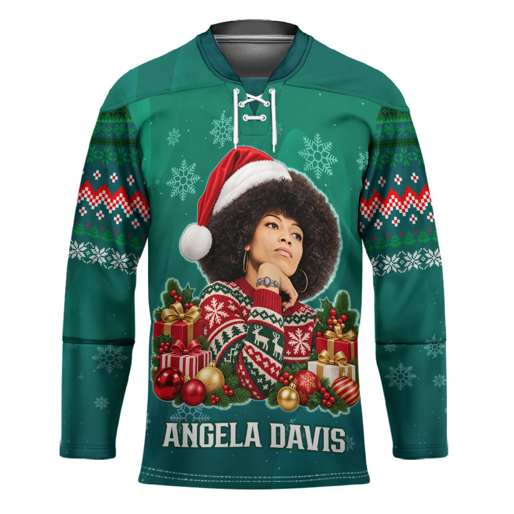 Angela Davis Civil Rights Black History Hockey Jersey Ugly Christmas Pattern African American Heritage