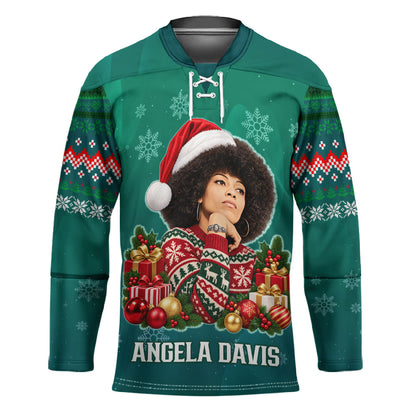 Angela Davis Civil Rights Black History Hockey Jersey Ugly Christmas Pattern African American Heritage