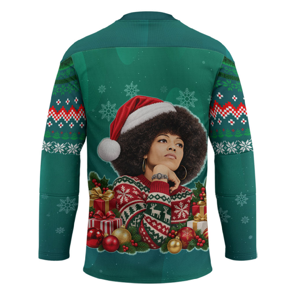 Angela Davis Civil Rights Black History Hockey Jersey Ugly Christmas Pattern African American Heritage