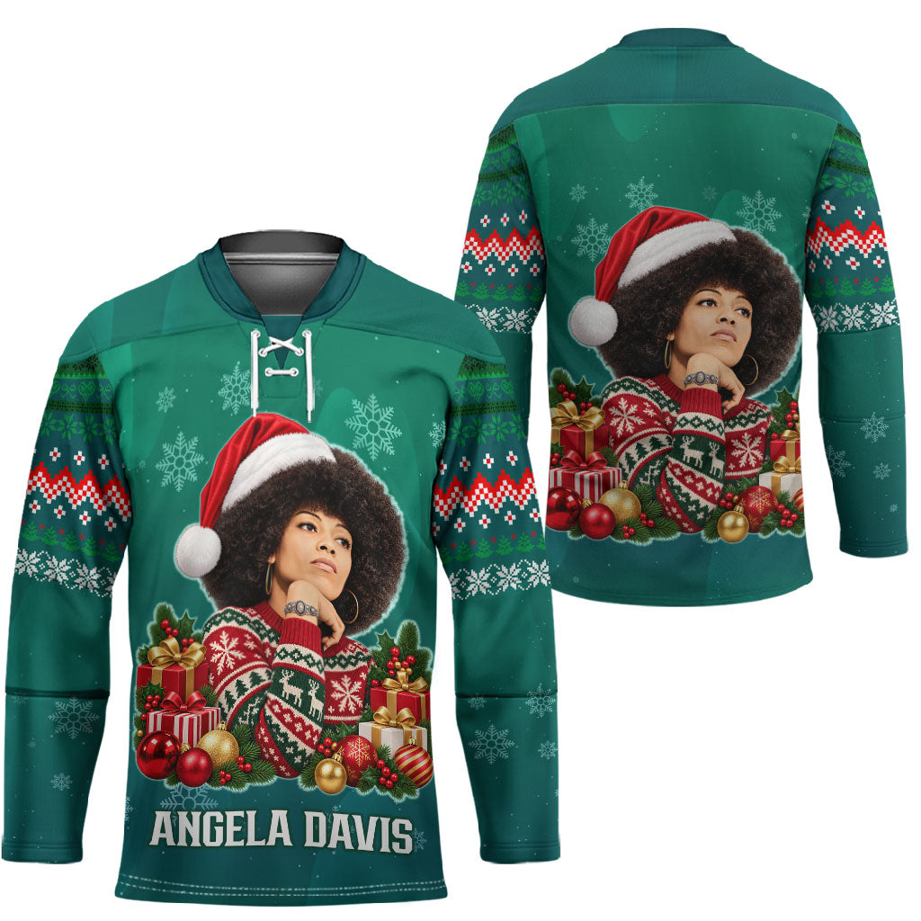 Angela Davis Civil Rights Black History Hockey Jersey Ugly Christmas Pattern African American Heritage
