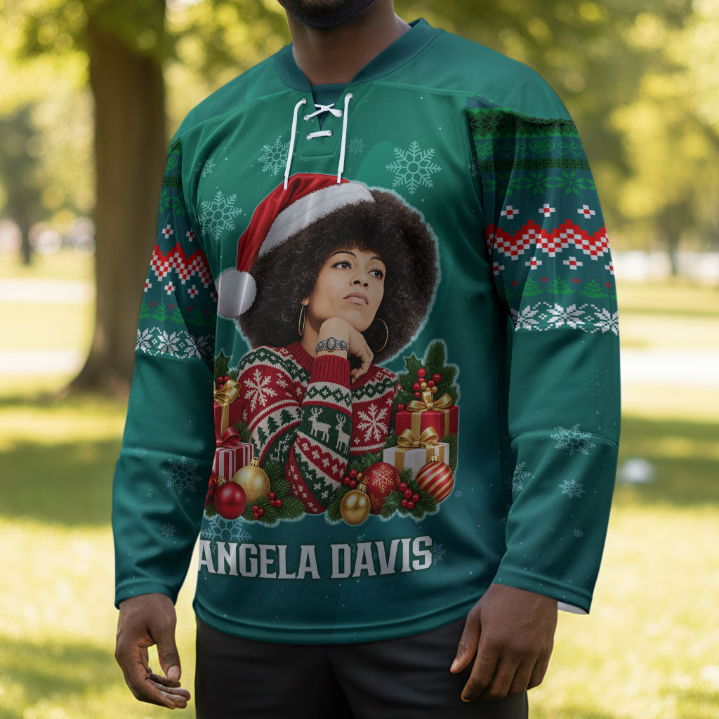 Angela Davis Civil Rights Black History Hockey Jersey Ugly Christmas Pattern African American Heritage