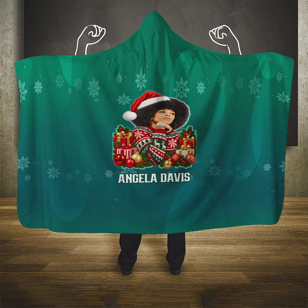 Angela Davis Civil Rights Black History Hooded Blanket Ugly Christmas Pattern African American Heritage