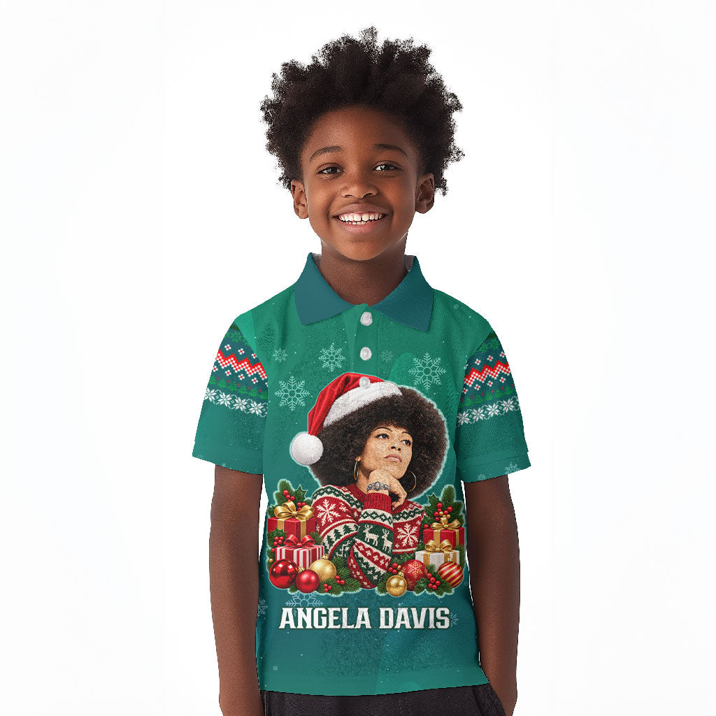 Angela Davis Civil Rights Black History Kid Polo Shirt Ugly Christmas Pattern African American Heritage