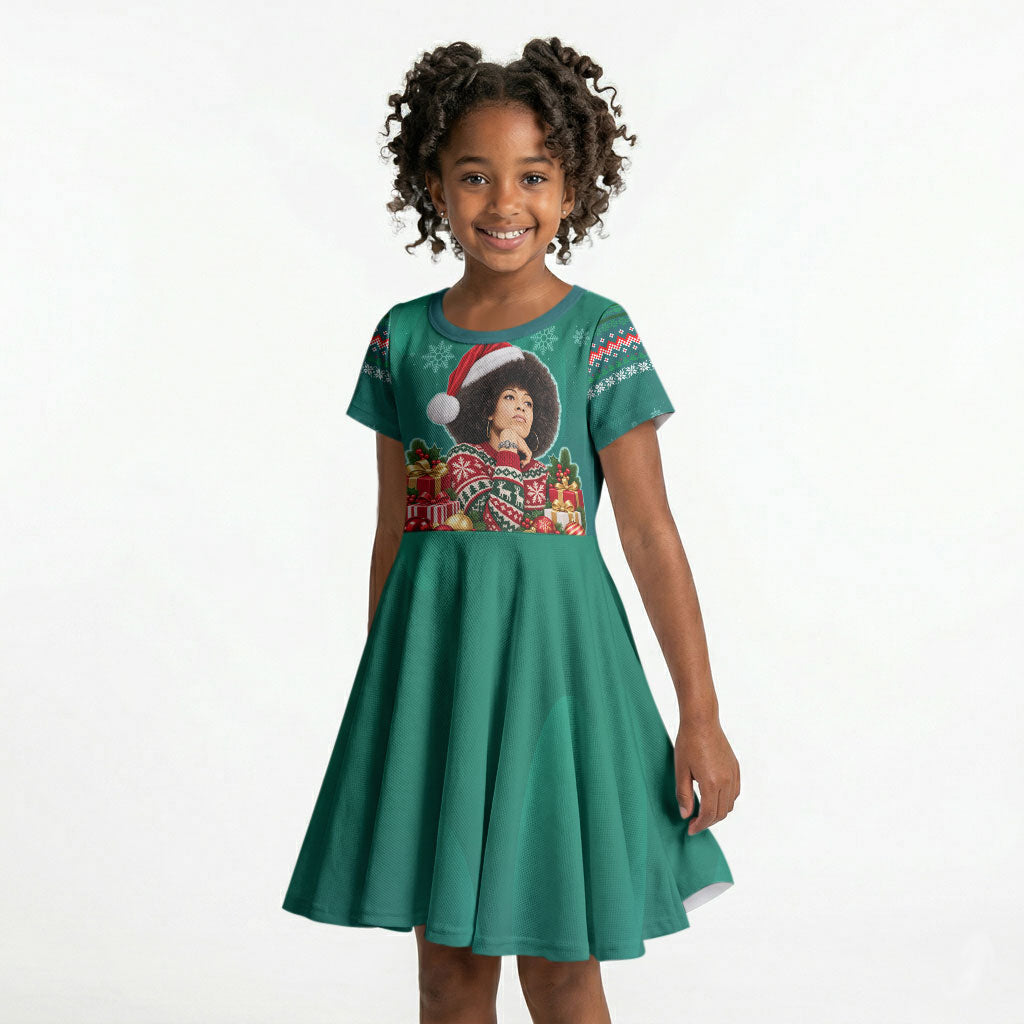 Angela Davis Civil Rights Black History Kid Short Sleeve Dress Ugly Christmas Pattern African American Heritage