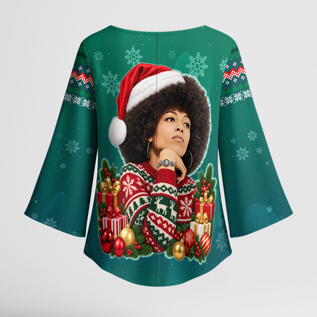 Angela Davis Civil Rights Black History Kimono Sleeve Blouse Ugly Christmas Pattern African American Heritage