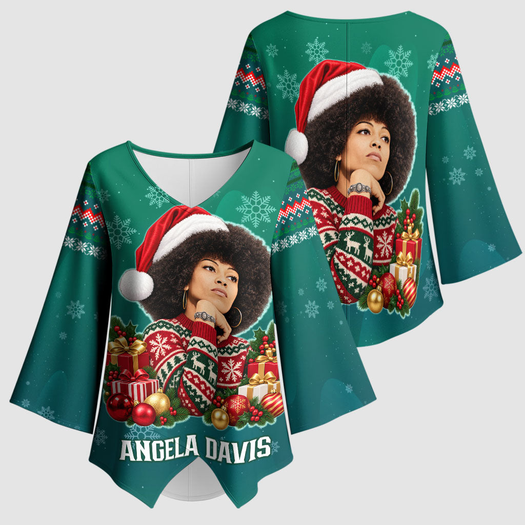 Angela Davis Civil Rights Black History Kimono Sleeve Blouse Ugly Christmas Pattern African American Heritage