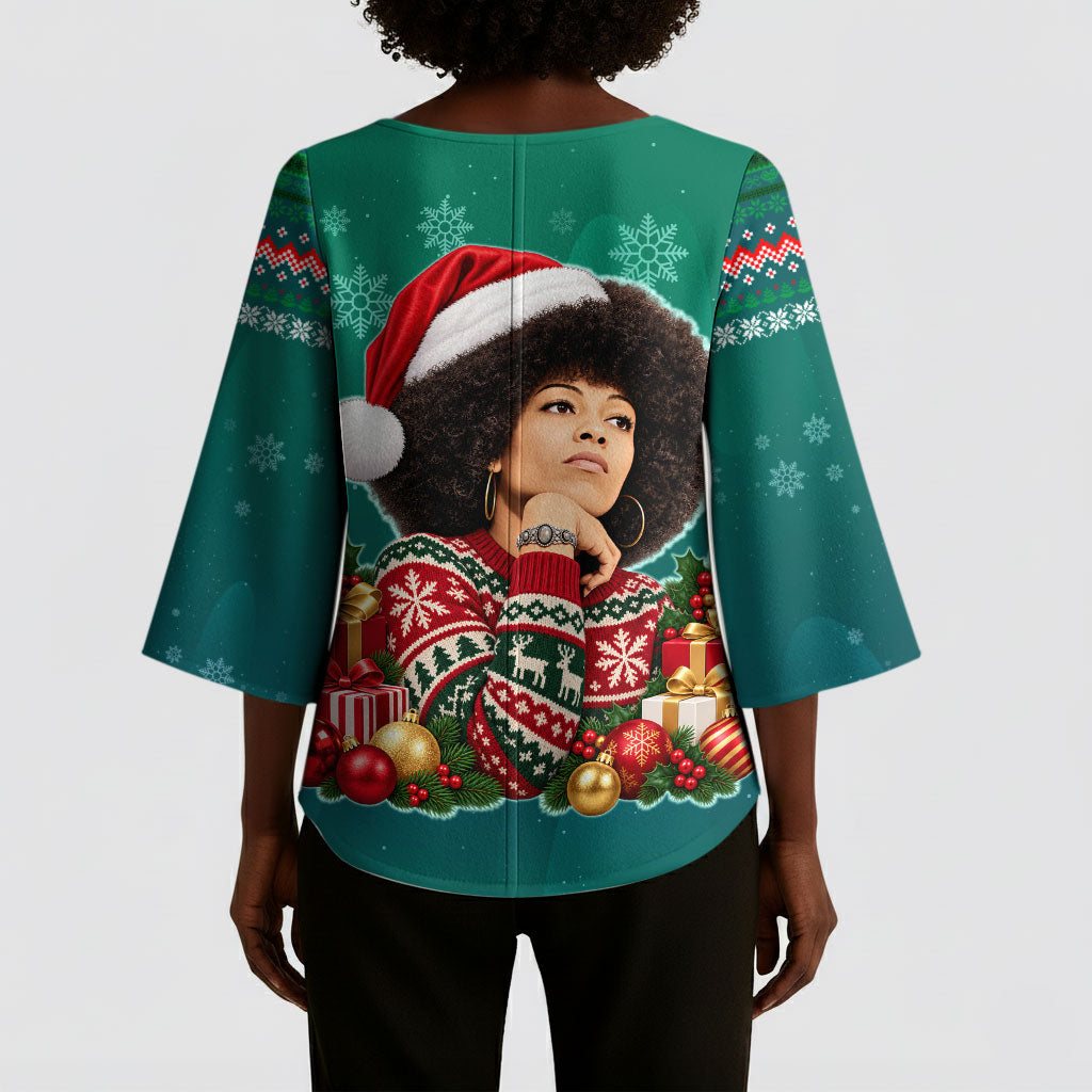 Angela Davis Civil Rights Black History Kimono Sleeve Blouse Ugly Christmas Pattern African American Heritage