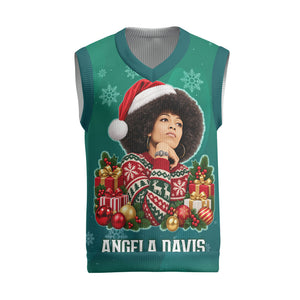 Angela Davis Civil Rights Black History Christmas Knitted V-Neck Vest Ugly Christmas Pattern African American Heritage