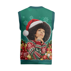 Angela Davis Civil Rights Black History Christmas Knitted V-Neck Vest Ugly Christmas Pattern African American Heritage