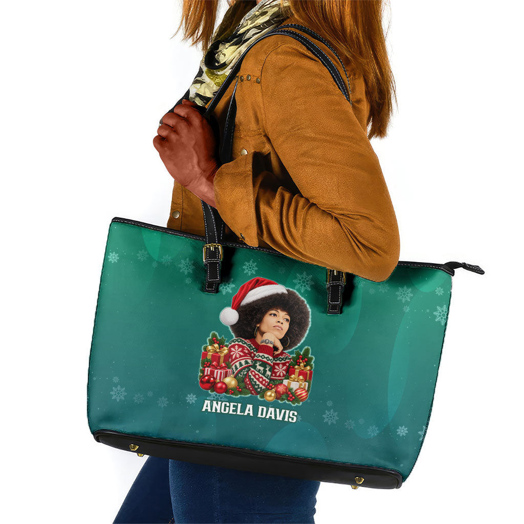Angela Davis Civil Rights Black History Leather Tote Bag Ugly Christmas Pattern African American Heritage