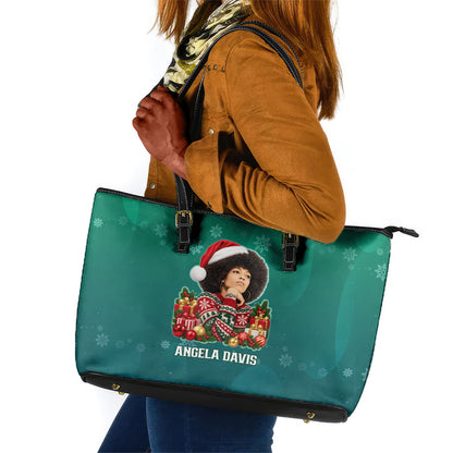 Angela Davis Civil Rights Black History Leather Tote Bag Ugly Christmas Pattern African American Heritage