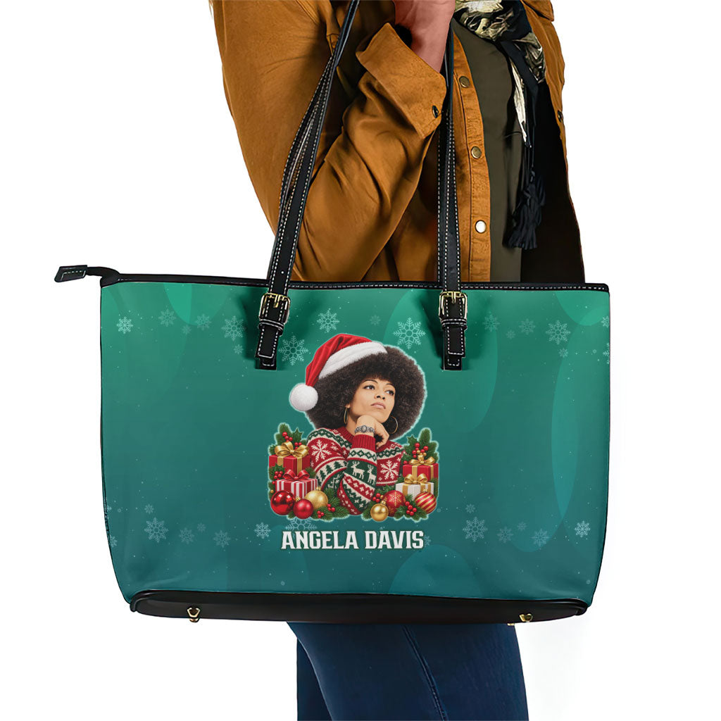 Angela Davis Civil Rights Black History Leather Tote Bag Ugly Christmas Pattern African American Heritage