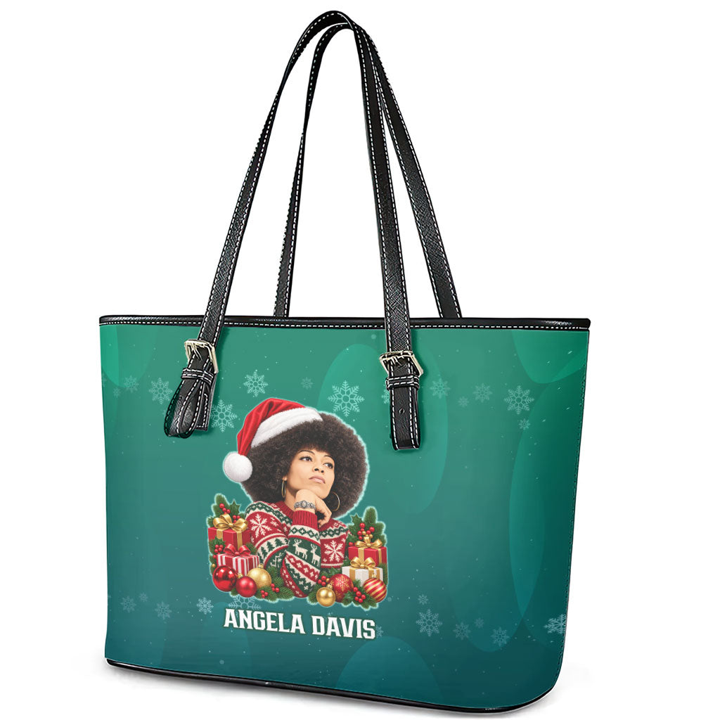 Angela Davis Civil Rights Black History Leather Tote Bag Ugly Christmas Pattern African American Heritage