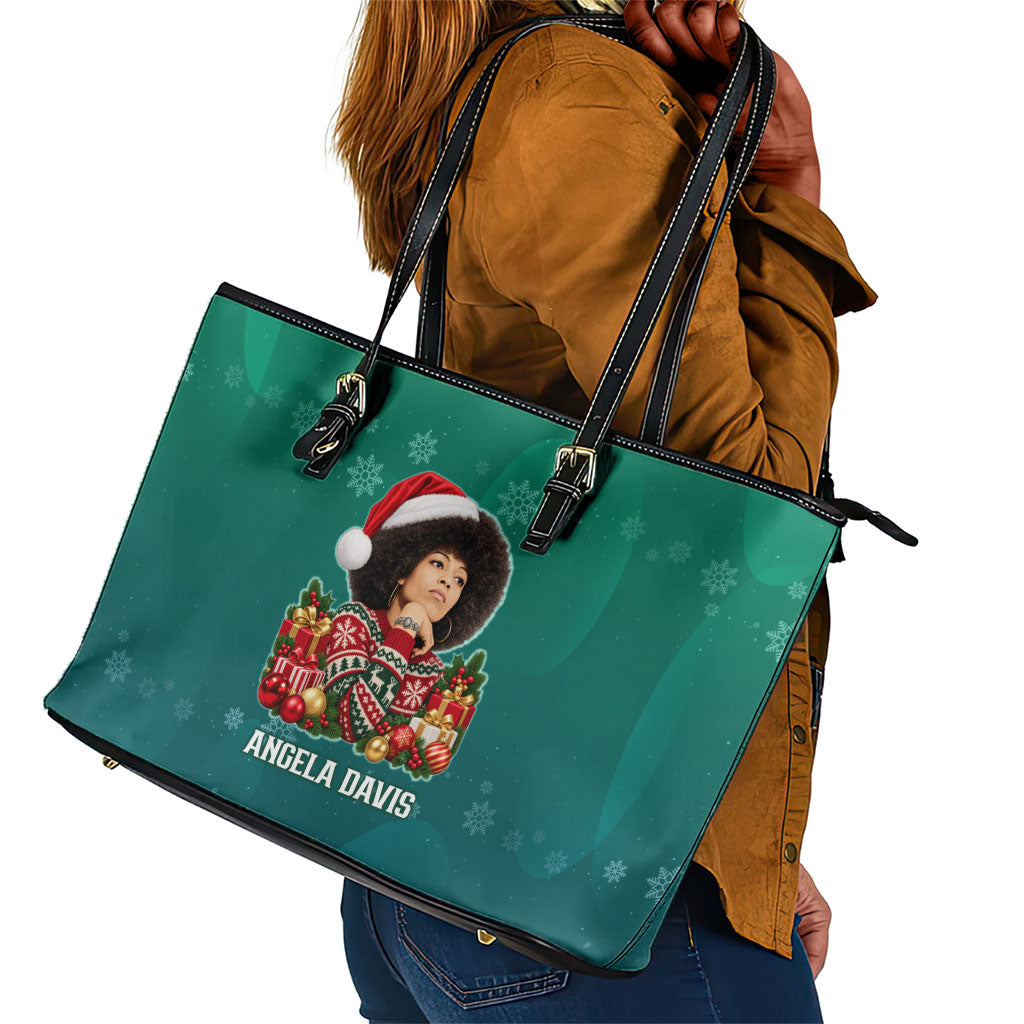 Angela Davis Civil Rights Black History Leather Tote Bag Ugly Christmas Pattern African American Heritage