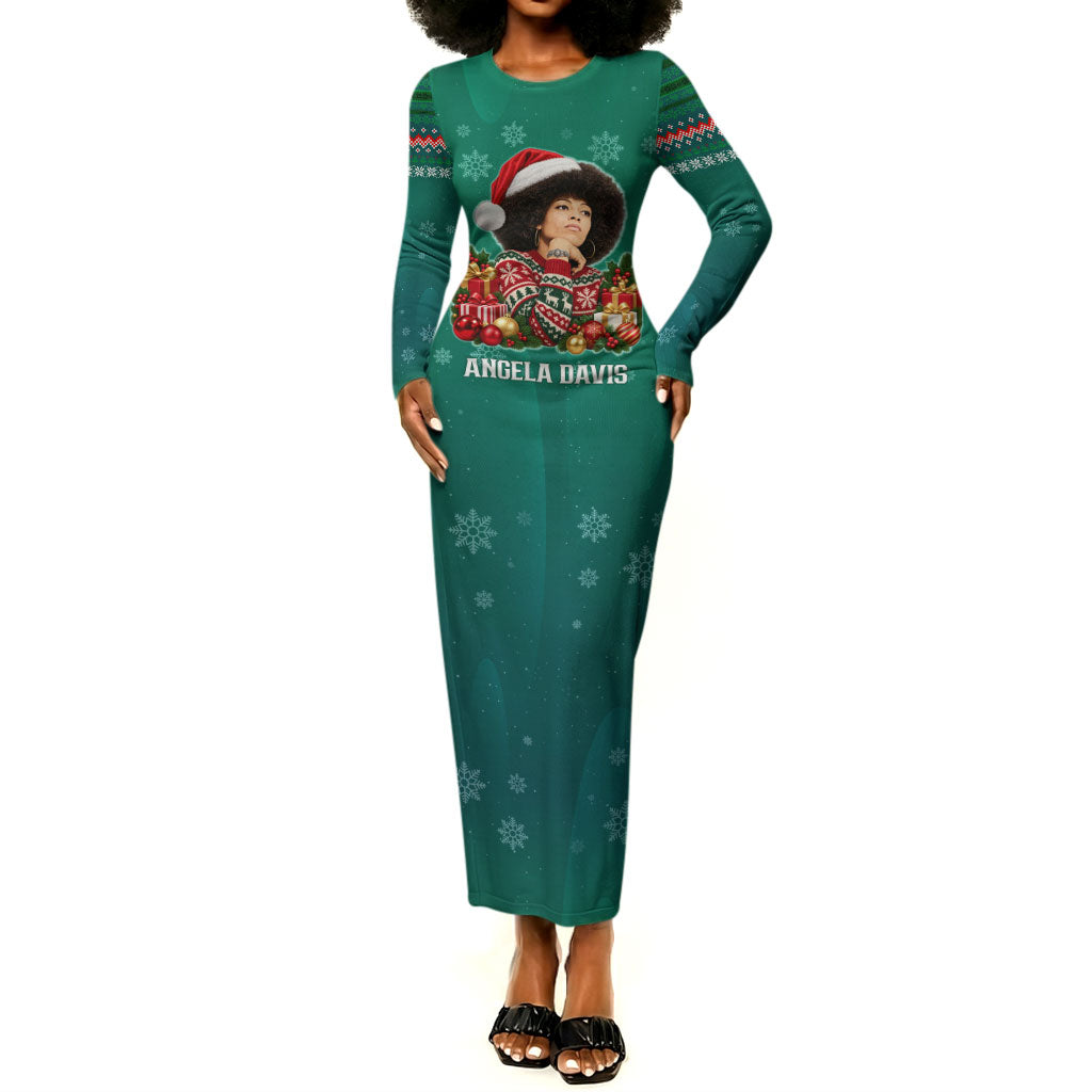 Angela Davis Civil Rights Black History Long Sleeve Bodycon Dress Ugly Christmas Pattern African American Heritage