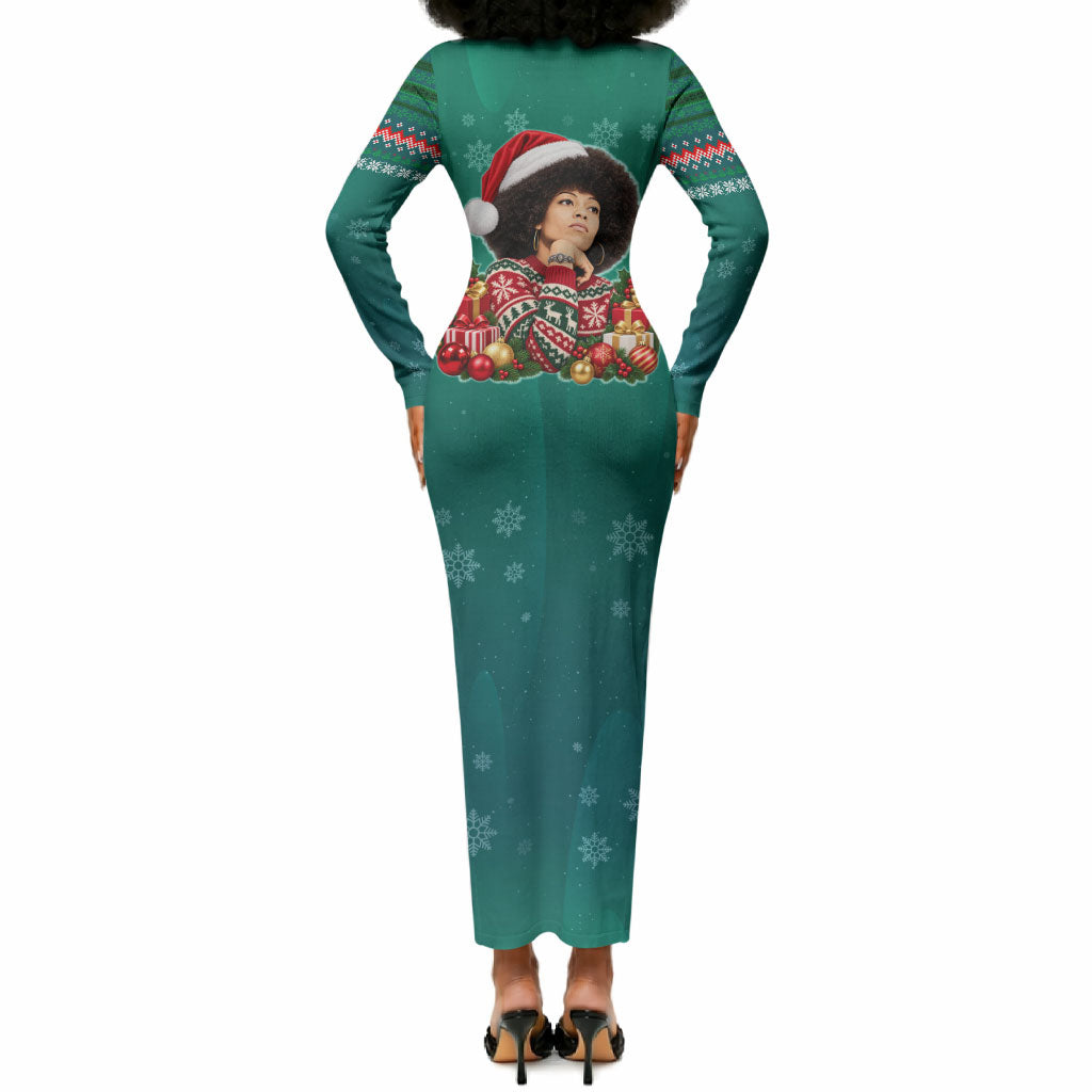 Angela Davis Civil Rights Black History Long Sleeve Bodycon Dress Ugly Christmas Pattern African American Heritage