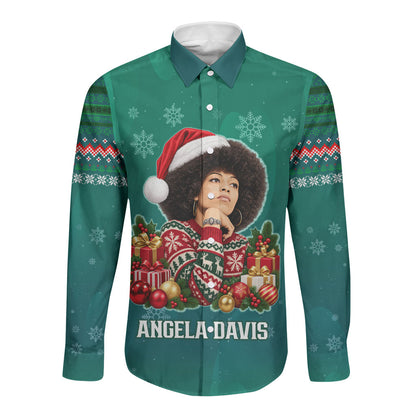 Angela Davis Civil Rights Black History Long Sleeve Button Shirt Ugly Christmas Pattern African American Heritage