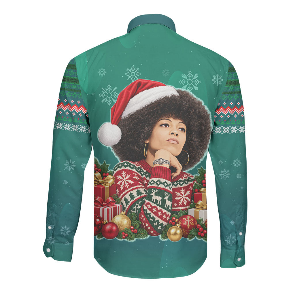 Angela Davis Civil Rights Black History Long Sleeve Button Shirt Ugly Christmas Pattern African American Heritage