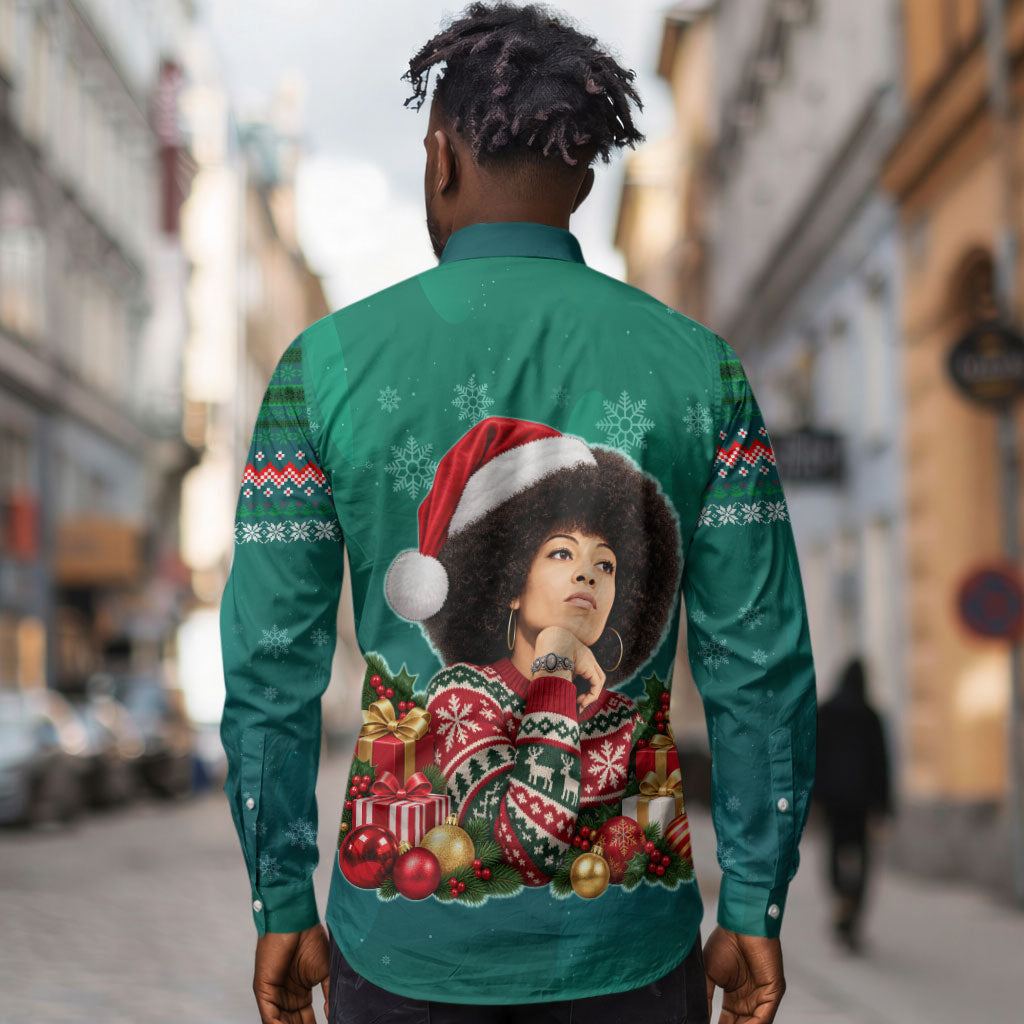 Angela Davis Civil Rights Black History Long Sleeve Button Shirt Ugly Christmas Pattern African American Heritage