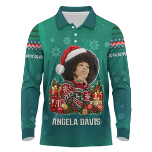 Angela Davis Civil Rights Black History Long Sleeve Polo Shirt Ugly Christmas Pattern African American Heritage