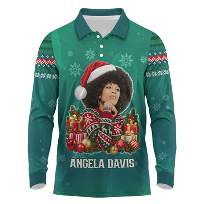 Angela Davis Civil Rights Black History Long Sleeve Polo Shirt Ugly Christmas Pattern African American Heritage