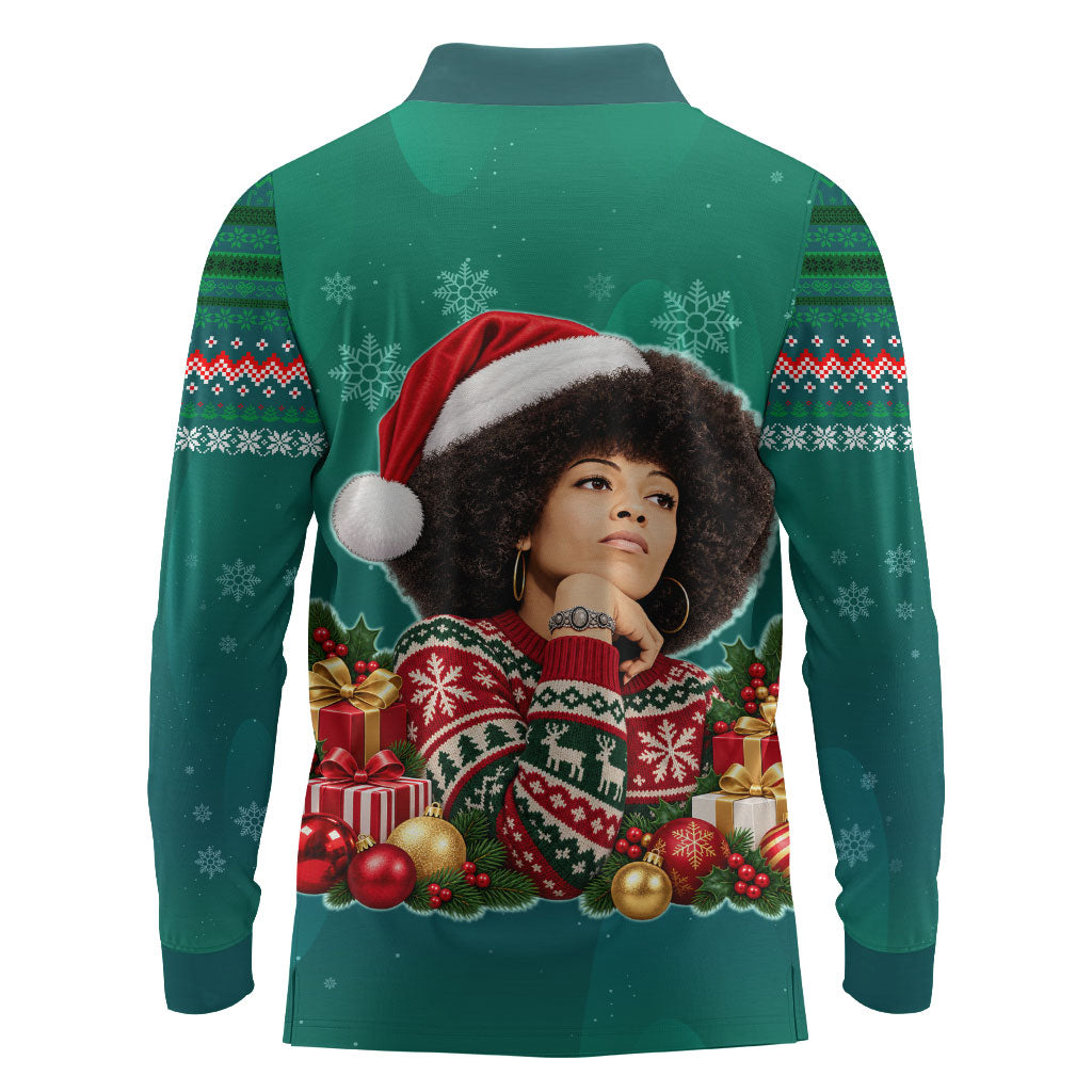 Angela Davis Civil Rights Black History Long Sleeve Polo Shirt Ugly Christmas Pattern African American Heritage
