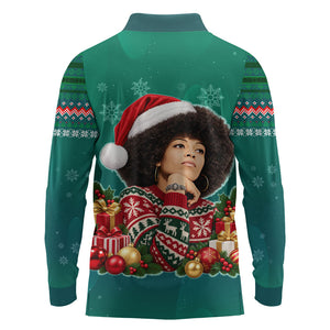 Angela Davis Civil Rights Black History Long Sleeve Polo Shirt Ugly Christmas Pattern African American Heritage