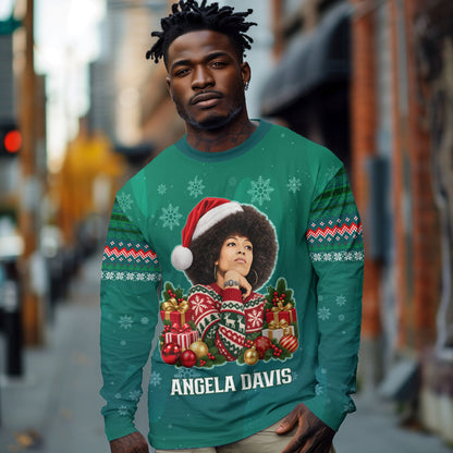 Angela Davis Civil Rights Black History Long Sleeve Shirt Ugly Christmas Pattern African American Heritage