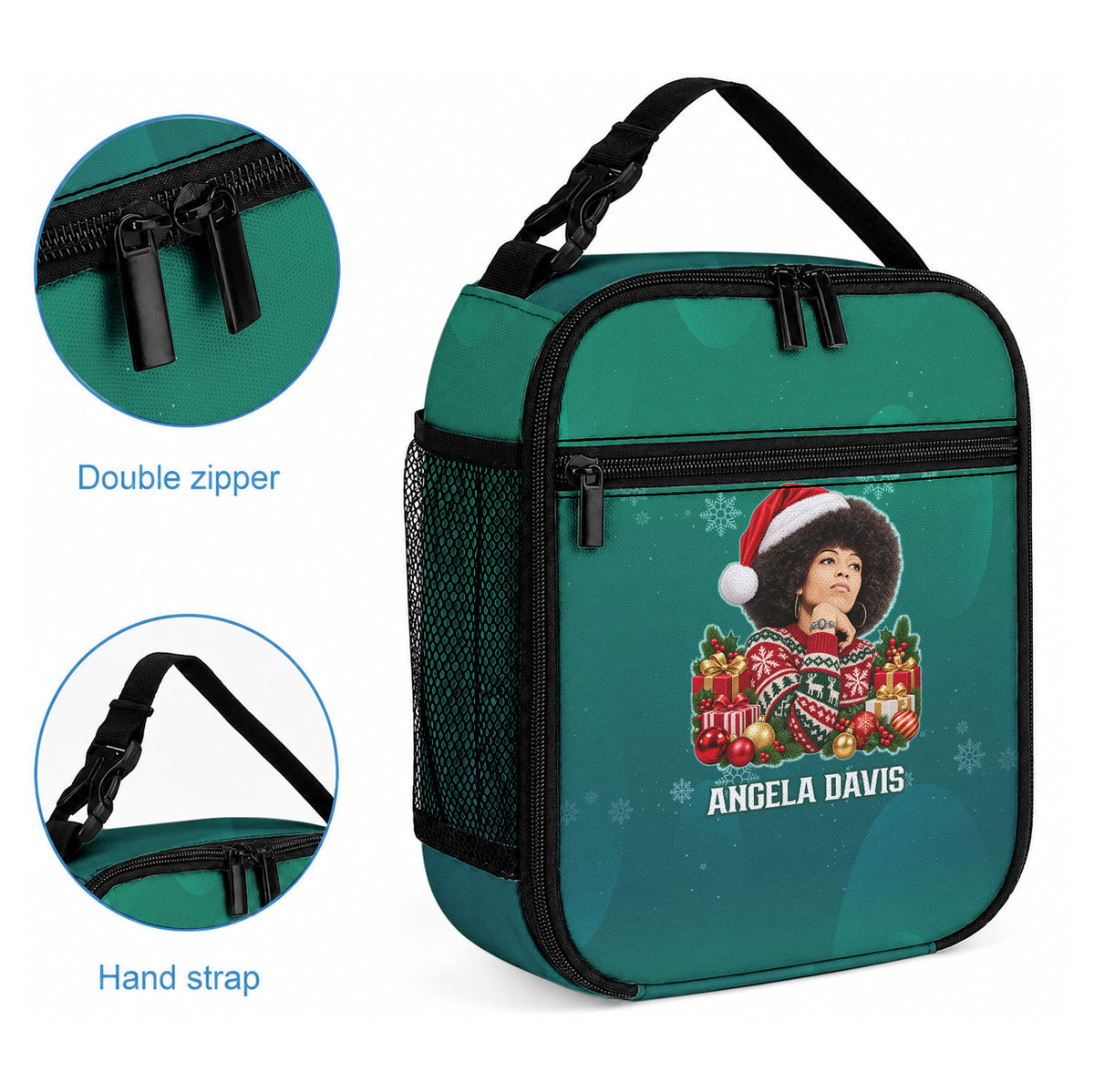 Angela Davis Civil Rights Black History Lunch Bag Ugly Christmas Pattern African American Heritage